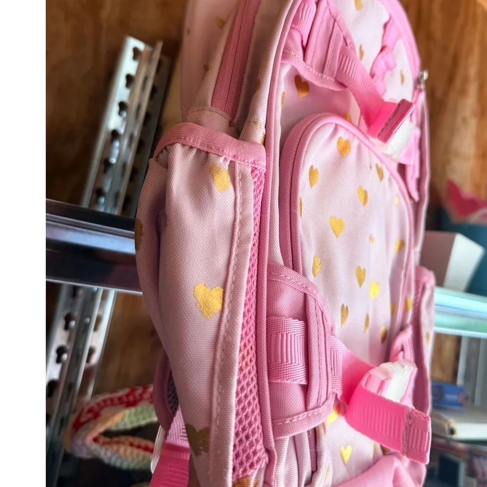 Pottery Barn Kids Mackenzie Pink Gold Heart Backpack School Bag Small 14in